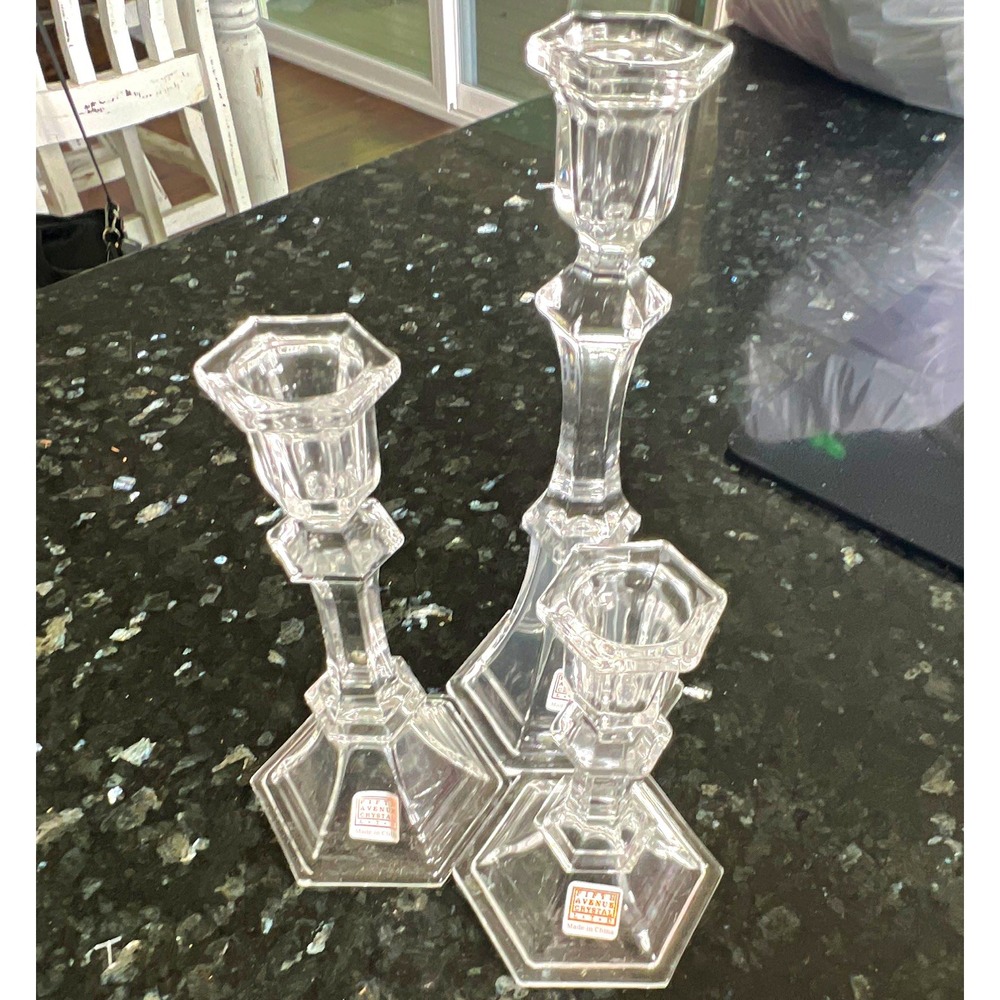 Fifth Avenue Crystal Ltd Clear Crystal Candlestick Holders Set of 3 Taper